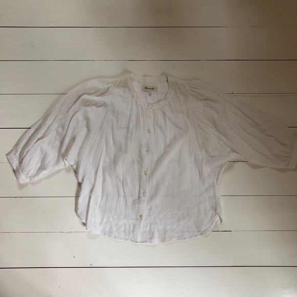 SOLD Madewell White shimmer stripe peasant shirt - Picture 2 of 3